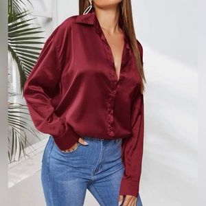 A New Day burgundy satin blouse